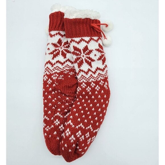 Joy Knit Sherpa Lined Slipper Sock Set Christmas Lounge Grippers Red Snow Black - Picture 5 of 13